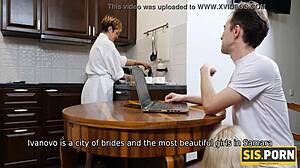 Blonde shows sucking skills, then gets drilled by stepbro