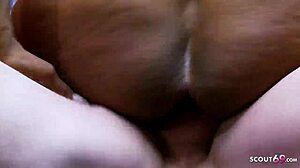 I fuck blonde dirndl milf and ebony mature in foursome swinger sex with sucking.