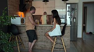 Watch The Cuckold's Naughty Wife Cheat And Gag On His Best Friend's Big Cock While He's Away!