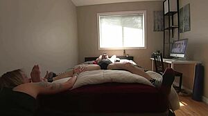 Milf Teases Bound Boyfriend's Feet and Cock with Tickling