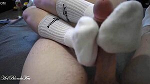 Miley Grey Delivers Intense Footjob In Long Socks