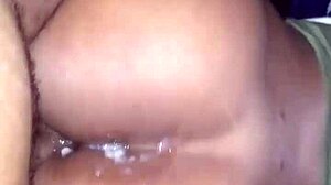 Fat ebony slut rides black cock bareback, making him cum twice in her pussy