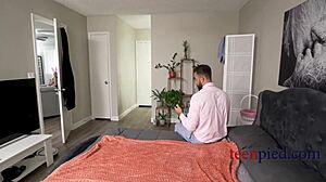 Stepdaughter plays the Duracell bunny, teasing her father-in-law with youthful charm.