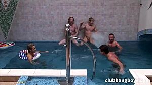 Gay orgy pool party with fit guys deepthroating and anal