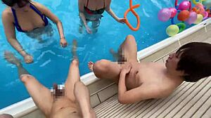 narumi and alice start a poolside sex party with their big tits