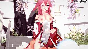 yae miko in wild 3d fantasy sex with pink-haired girl