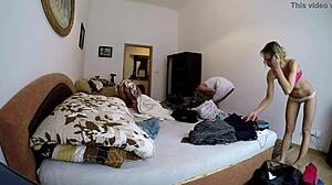 Four upskirt treats in changing room from backstage voyeur cam