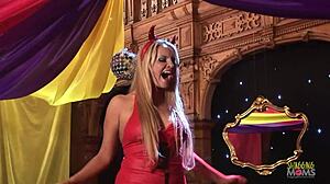 Summoning the demonic blonde MILF leads to an anal group sex party with monster cocks.