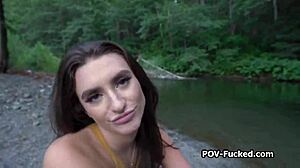 want to see me fuck this busty stranger by the river?