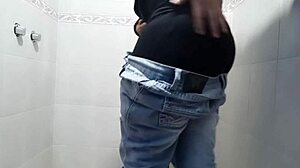 Intense gay masturbation in the bathroom with vibrator