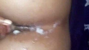 Fat ebony slut rides black cock bareback, making him cum twice in her pussy