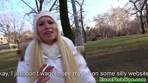 Euro public sex slut gets jizzed on outdoors, check it out