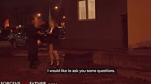 Sexy Waitress with Great Natural Tits Gets Roughly Fucked in Van. Bent Over, Cowgirl, Blowjob, and Cumshot Included