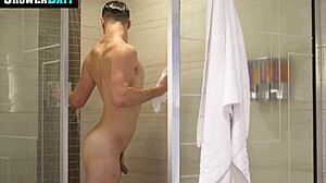 michael gets a surprise cock in the shower, leading to ass licking and blowjob fun.