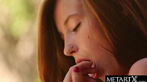 Cute brunette in stockings masturbates to intense orgasm