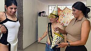 how do you celebrate birthday with a threesome blowjob and big tits sex