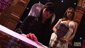 Summoning the demonic blonde MILF leads to an anal group sex party with monster cocks.