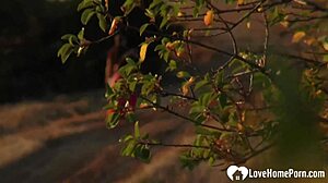 having naughty fun in stockings outdoors?