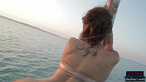 Sexy brunette models perform full striptease, ripping clothes for playboy