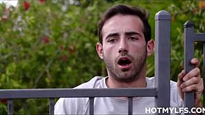 big tits blonde milf fucked through yoga pants by young neighbor