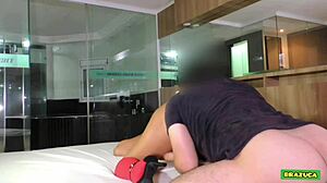 Latina brunette moans during shaved pussy sex and deepthroat