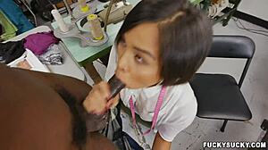 petite asian teen 18+ rides massive black cock. can she handle this interracial monster in bed?