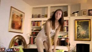 Stockings-clad brit milf gets spunked on.