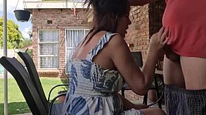 amateur brunette in dress sucking cock for homemade cum