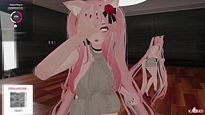 catgirl gets vibed and fucked while simps tease her to cum