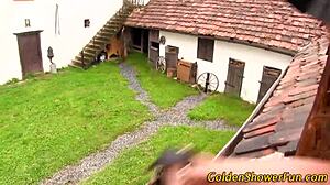 jizz faced whore peeing outdoors