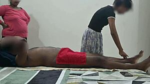 flashing dick to massage girl while massaging infront of wife