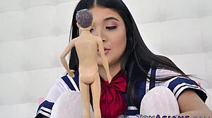 busty asian teen sucks dick in cosplay!