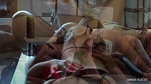 Lesbo swingers strap-on fuck and lick pussy in foursome