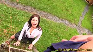 jizz faced whore peeing outdoors