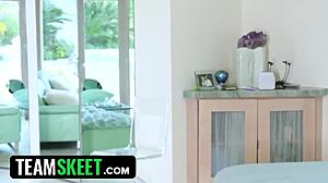 Stepdaughter teases daddy with nudes near mom