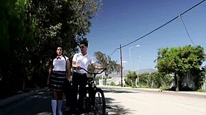 In this taboo fantasy, a young teacher rides cock while bent over in socks.