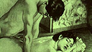 A vintage illustration depicts an erotic scene