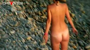 Beach voyeur couple gets hot with riding and body cumshot instead of swallowing.