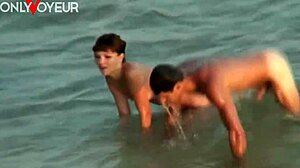 Beach voyeur couple gets hot with riding and body cumshot instead of swallowing.