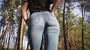 Hot Milf in Tight Jeans Teases Her Stunning Ass Outdoors in the Woods