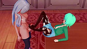 in this 3d hentai, a futanari with big tits reaches orgasm during sex