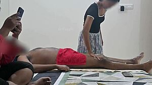 flashing dick to massage girl while massaging infront of wife