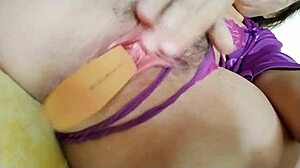 Hot wife masturbates for neighbor who has a red fetish