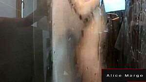 Blonde Amateur Rides Big Dildo in Shower, Reaching Orgasm