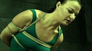 Bound submissive whipped in heels by black dom