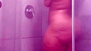 Bbw boldly fucks big ass with toys in wet shower squirting