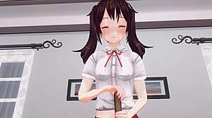 Uncensored Anime: Little Sister Teases Anal Play While Edging with Handjob Support