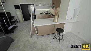 Intense debt fuck with shaved pussy in stockings