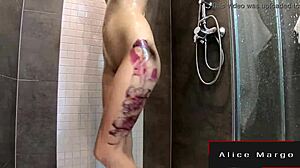 Blonde Amateur Rides Big Dildo in Shower, Reaching Orgasm