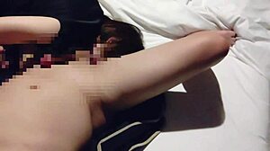 Asian girlfriend in uniform and miniskirt performs blowjob and cunnilingus